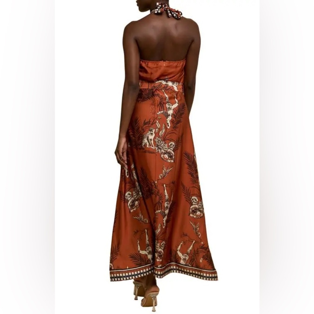 NWT- CIEBON Courtney Animal Print Halter Neck Satin Maxi Dress Size: XL - Picture 2 of 15